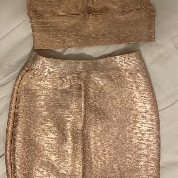 Two Piece Bandage skirt Set with Crop top in Rose Gold - Picture 5 of 6